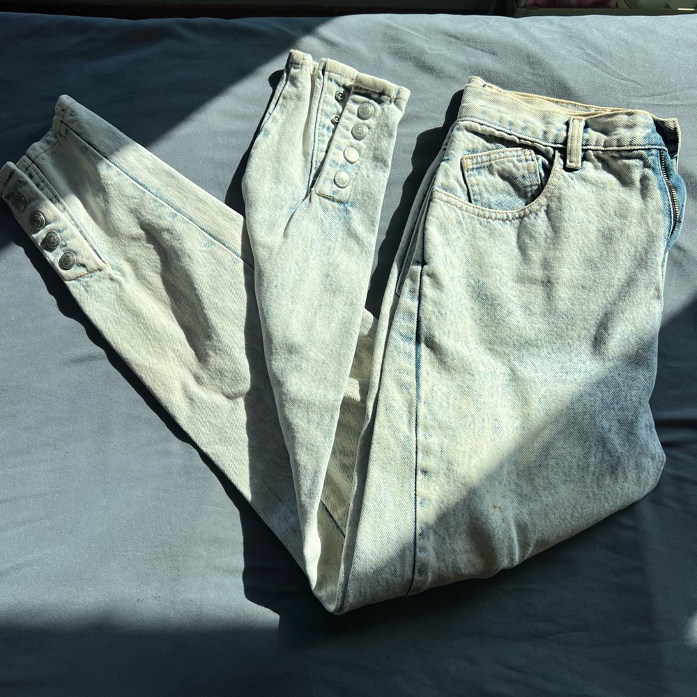Light Wash Denim Jeans with Button Details